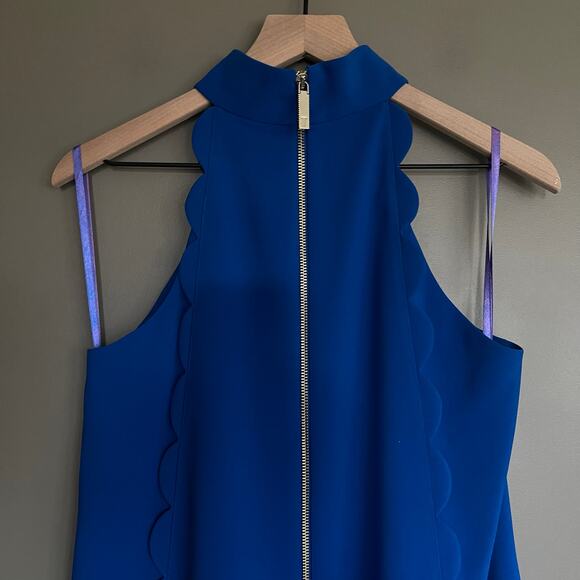 Ted Baker Torrii Dress Blue Size 6 Halterneck Scalloped Cute Chic High Neck Sexy - Picture 11 of 16